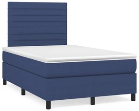 vidaXL Pat box spring cu saltea, albastru, 120x190 cm, material textil