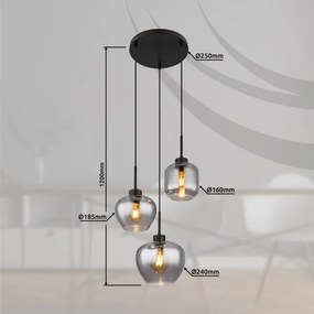 Globo 15549-3SH - Lampă suspendată pe cablu, finisaj mat, 3xE27/40W/230V, neagră