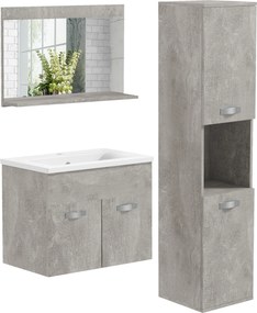 Set de Mobilier de Baie din 3 Piese, Montare pe Perete, cu Dulap cu Oglinda, Dulap de Depozitare Inalt, Gri Kleankin | Aosom Romania