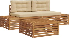 vidaXL Set de canapele de exterior cu pernă 3 Bucată Natural și Bej