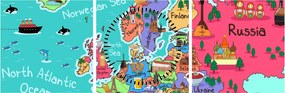 Tablou - Harta Europei pentru copii (cu ceas) (90x30 cm)