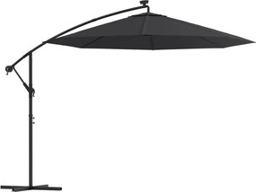 vidaXL Umbrelă în consolă cu LED și stâlp din oțel, negru, 300 cm