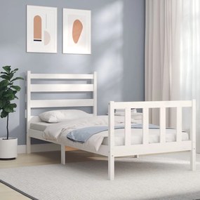 3192002 vidaXL Cadru de pat cu tăblie, alb, 90x190 cm, lemn masiv