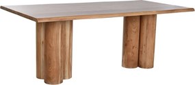 Masă dining din lemn de acacia, natur, 10 locuri, cu bază din coloane grupate, 76 x 200 x 100 cm, „Toria”