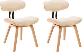 vidaXL Scaune de bucătărie, 2 buc, crem, lemn curbat & piele ecologică