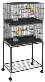PawHut Cusca Dubla Stivuibila de 164cm pentru Pasari, pe Roti cu Suport, Tava Detasabila, Panou de Plasa Jos, Containere pentru Hrana | Aosom Romania