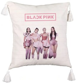 Perna Decorativa cu Franjuri BlackPink, Model 1, 45x45 cm, Ecru, Cu fermoar