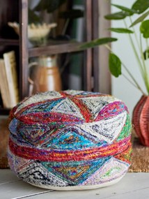 Taburet din bumbac țesut, multicolor, formă rotundă cusută manual, finisaj ignifug, 20 x 40 cm, „Torano”