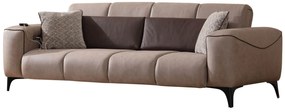 Set canapea extensibila, canapea fixa valentino - bej capuccino(beige capuccino) + fotoliu bej deschis cu forme romboidale pe tapiterie