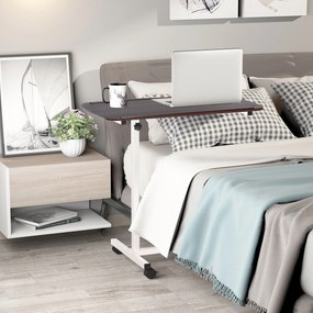 HOMCOM Masă auxiliară cu roți pentru canapea și pat Înălțime reglabilă și cadru din oțel 77x40x76-100 cm Nuc închis | Aosom Romania