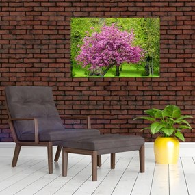 Tablou cu pom înflorit pe luncă (90x60 cm)