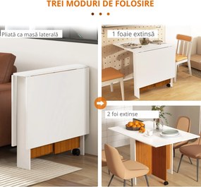 HOMCOM Masă de Prânz Pliabilă cu Roți, Mobilier Bucătărie Spațiu-Eficient, Alb, 120x80x73 cm | Aosom Romania
