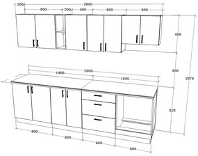 Set haaus V18, Stejar Sonoma Inchis/Alb, Blat Thermo 28 mm, L 260 cm