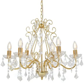 vidaXL Candelabru cu mărgele de cristal, auriu, rotund, 6 x E14