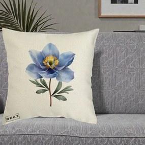 Perna Decorativa Anemona Albastra Botanica, 40x40 cm, Ecru, Husa Detasabila, Perna Inclusa, BEKZ®