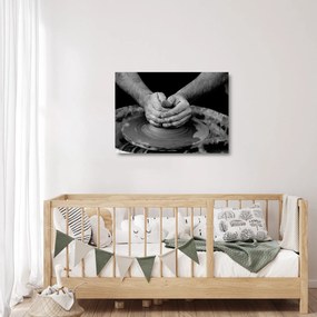 Tablou pe sticlă alb negru - producția de ceramică (70x50 cm)