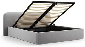 Pat matrimonial gri deschis tapițat cu spațiu de depozitare cu somieră 160x200 cm Elizabeth – Micadoni