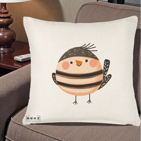 Perna Decorativa Pui Kawaii Bej-Negru Dungat, 40x40 cm, Crem Reliefat, Husa Detasabila, Perna Inclusa, BEKZ®