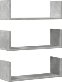 vidaXL Rafturi perete, 3 buc., gri beton, 58x18x18 cm, lemn prelucrat