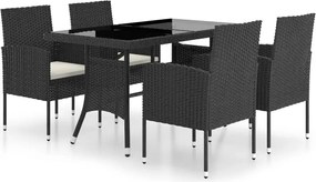 vidaXL Set mobilier de grădină, 5 piese, negru, poliratan