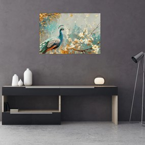 Tablou - Păun cu decor de aur (90x60 cm)