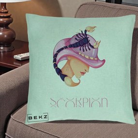 Perna Personalizata Zodiac Scorpion Cowgirl, 40x40 cm, Verde Menta, Husa Detasabila, Perna Inclusa, BEKZ®