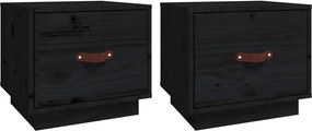 vidaXL Noptiere, 2 buc., negru, 40x34x35 cm, lemn masiv de pin