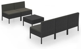 Set mobilier de gradina cu perne, 6 piese, negru, poliratan 5x mijloc + masa, 1