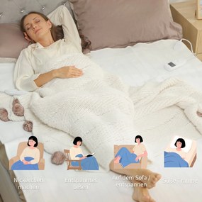 Pătură Încălzitoare HOMCOM 160x140 cm cu 5 Nivele de Căldură Alb | Aosom Romania
