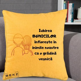 Cadou pentru Bunici - Perna Personalizata Iubirea Bunicilor Infloreste Cuplu Line Art Gradient, 40x40 cm, Galben, Husa Detasabila, Perna Inclusa, BEKZ®