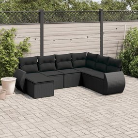 3254032 vidaXL Set canapele de grădină cu perne, 7 piese, negru, poliratan