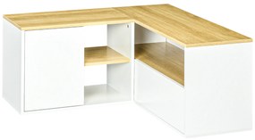Dulap TV în formă de L pentru televizor de 40" cu 3 rafturi deschise și 2 dulapuri, din PAL, 90x90x45 cm, stejar și alb HOMCOM | Aosom RO