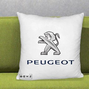 Perna Personalizata cu emblema Peugeot, 40x40 cm, Alb Pufos, Husa Detasabila, Perna Inclusa, BEKZ®