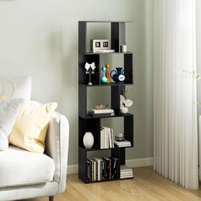 HOMCOM Bibliotecă cu 5 Rafturi Divizate în Formă de S din Lemn, 60x24x184.5 cm, Negru | Aosom Romania