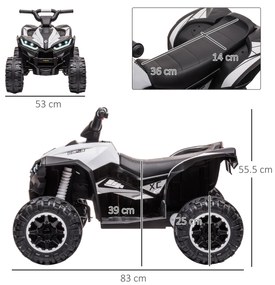 HOMCOM ATV Electric pentru Copii, Motocicletă pentru Copii cu Motor Dublu, 2 Viteze, Roți Late și Faruri LED, 83x53x55.5 cm, Alb | Aosom Romania