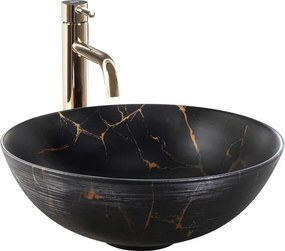 Lavoar pe blat Rea Stella rotund 35.5 cm negru marmura mat-periat