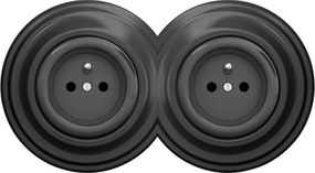 Kliklap - Priză dublă retro pentru perete, cu ramă, 230 V, antracit