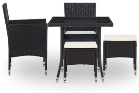 46175 vidaXL Set mobilier de exterior, 5 piese, negru, poliratan și sticlă