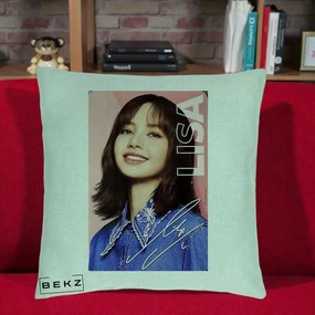 Perna Personalizata K-pop BLACKPINK Lisa cu Semnatura, 40x40 cm, Verde Menta, Husa Detasabila, Perna Inclusa, BEKZ®