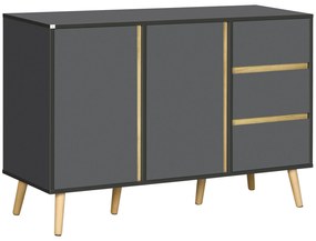 HOMCOM Bufet jos mobilier de depozitare pe picioare stil scandinav 2 usi 3 sertare 120 x 40 x 80 cm gri antracit | Aosom Romania