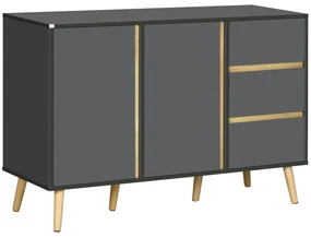 HOMCOM Bufet jos mobilier de depozitare pe picioare stil scandinav 2 usi 3 sertare 120 x 40 x 80 cm gri antracit | Aosom Romania