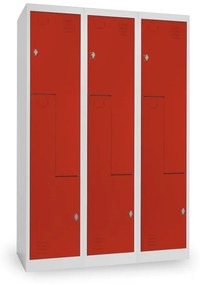 Dulap metalic Z, 3 compartimente, 120 x 50 x 180 cm, blocare roșu - ral 3000