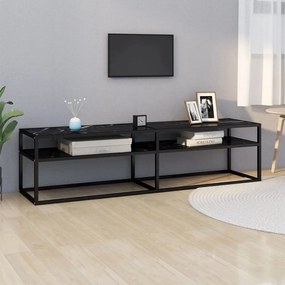 Comoda TV, marmura neagra, 160x40x40,5 cm, sticla securizata 1, negru si negru marmorat, 160 x 40 x 40.5 cm
