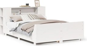 vidaXL Cadru de pat fără saltea, alb, 140x190 cm, lemn masiv de pin
