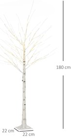 HOMCOM Copac luminos cu LED, decorațiune luminoasă alb cald, 96 LED-uri 180 cm, decorațiune de Crăciun, cameră, casă, alb | Aosom Romania