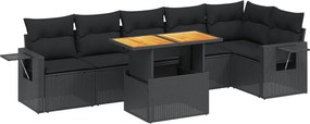 vidaXL Set canapele de grădină cu perne, 7 piese, negru, poliratan