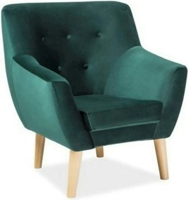 Fotoliu NORDIC 1, verde/fag, stofa catifelata/lemn, 76x75x90 cm