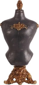 Suport pentru bijuterii din polirășină, negru, model bust de manechin, detalii aurii lucrate manual, 45 x 22 x 18 cm, „Cabaret”
