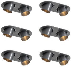 Set de 6 spoturi încastrate Gunmetal GU10 35mm Înclinabile cu 2 lumini - Installa