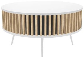Drohmo MIX Ronda, masă cafea modernă rotundă, alb - stejar